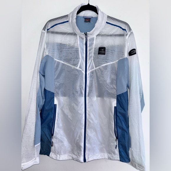 Stylish White and Blue Windbreaker for Men - Picture 1 of 8